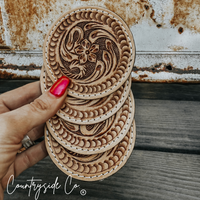 Handmade Tooled Leather Coaster Set by Countryside Co.