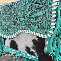 Turquoise Tooled Leather and Cowhide Purse