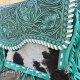 Turquoise Tooled Leather and Cowhide Purse