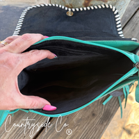 Turquoise Tooled Leather and Cowhide Purse