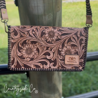 Countryside Charm Tooled Leather Clutch, Purse