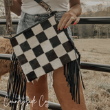 Rodeo Square Cowhide Checkered Purse