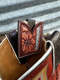 Hand Tooled Leather Boot Wallet with Flower and Southwest Bar - Dixies Western Wear 