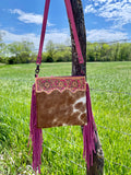 Pink Fringe Tooled Hide Crossbody