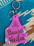 Cow Tag Leather Keychains