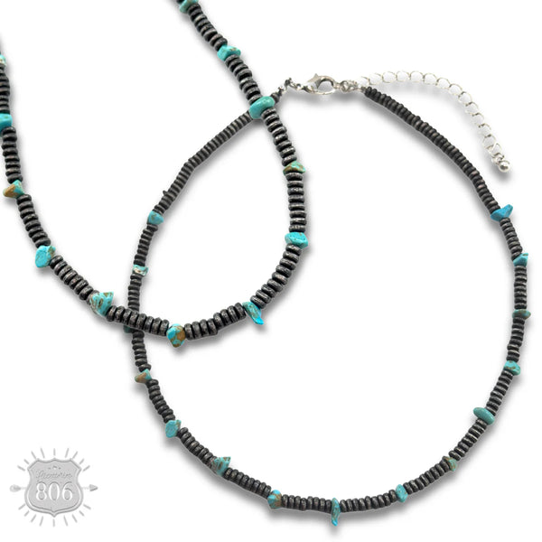 Saucer bead and stone necklace
