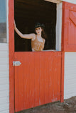 The Camel Suede Stretch Boot Stitch Corset Top