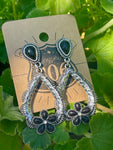 Stone flower open teardrop earrings