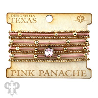 Nine strand elastic and gold bead bracelet set, Austrian crystal
