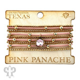 Nine strand elastic and gold bead bracelet set, Austrian crystal