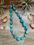 19-Inch Turquoise Nugget Necklace with 4mm Sterling Silver Pearls