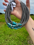 15-Inch Sterling Silver Pearl & Blue Turquoise Torpedo Choker