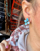 Blue Opal Half-Cluster Stud Earrings – Sterling Silver, One of a Kind