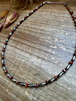 14-Inch Sterling Silver Torpedo & Spiny Oyster Heishi Choker