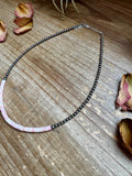 15-Inch Pink Conch Heishi Necklace – Sterling Silver Pearls, Handmade