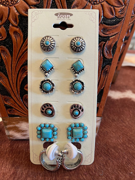 Turquoise Stud Trio Earrings