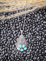 Jessamina Western Filigree Teardrop Aqu Stone Fashion Necklace Set