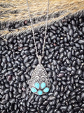 Jessamina Western Filigree Teardrop Aqu Stone Fashion Necklace Set