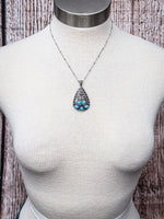 Jessamina Western Filigree Teardrop Aqu Stone Fashion Necklace Set