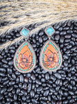 Faline Turquoise and Floral Tooled Leather Stud Fashion Earrings