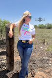 WHITE- Neon Boot Stitch Tee - Dixies Western Wear 