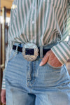 The Jessie Suede Concho Belt in Black