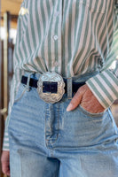 The Jessie Suede Concho Belt in Black