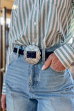 The Jessie Suede Concho Belt in Black