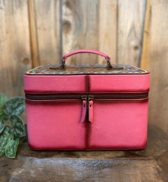 Pink Feathers Leather Jewelry Box  