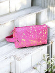 Pink Cowhide Acid Wash Gold Toiletry Bag