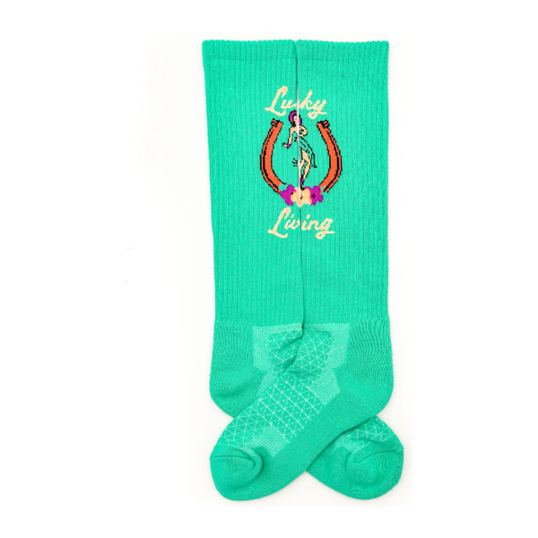 Lucky Living Island Cowgirl Turquiose Performance Socks