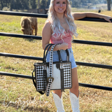 Tinsley Checkered Leather Cowhide Conceal Carry Tote, Computer Bag