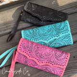 Piper Tooled Leather Wallet Wristlet - Dixies Western Wear 