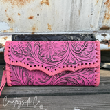 Piper Tooled Leather Wallet Wristlet - Dixies Western Wear 