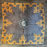 100% Silk Wild Rag Charcoal Brown suede leather and conchos with boot stitch accents by Double B Wild Rags