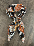 100% Silk Wild Rag Aztec Native tribal inspired pattern of brown, black, and white by Double B Wild Rags