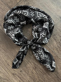 100% Silk Wild Rag Black and White Native tribal inspired neck scarf by Double B Wild Rags