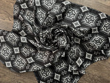 100% Silk Wild Rag Black and White Native tribal inspired neck scarf by Double B Wild Rags