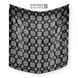 100% Silk Wild Rag Black and White Native tribal inspired neck scarf by Double B Wild Rags