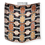 100% Silk Wild Rag Aztec Native tribal inspired pattern of brown, black, and white by Double B Wild Rags