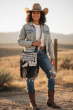 Checkered Black and White Genuine Leather Western Purse by Double B Wild Rags - Dixies Western Wear 