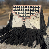 Checkered Black and White Genuine Leather Western Purse by Double B Wild Rags - Dixies Western Wear 