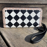 Checkered Black and White Genuine Leather Western Purse, Wallet, OR Clutch by Double B Wild Rags - Dixies Western Wear 