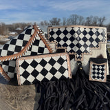 Checkered Black and White Genuine Leather Western Purse, Wallet, OR Clutch by Double B Wild Rags - Dixies Western Wear 