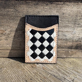Checkered Black and White Genuine Leather Western Purse, Wallet, OR Clutch by Double B Wild Rags - Dixies Western Wear 