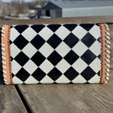 Checkered Black and White Genuine Leather Western Purse, Wallet, OR Clutch by Double B Wild Rags - Dixies Western Wear 