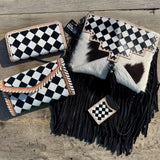 Checkered Black and White Genuine Leather Western Purse, Wallet, OR Clutch by Double B Wild Rags - Dixies Western Wear 