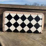 Checkered Black and White Genuine Leather Western Purse, Wallet, OR Clutch by Double B Wild Rags - Dixies Western Wear 
