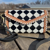 Checkered Black and White Genuine Leather Western Purse, Wallet, OR Clutch by Double B Wild Rags - Dixies Western Wear 