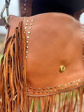 Boho Fringe Checkered Leather Western Purse by Double B - Dixies Western Wear 